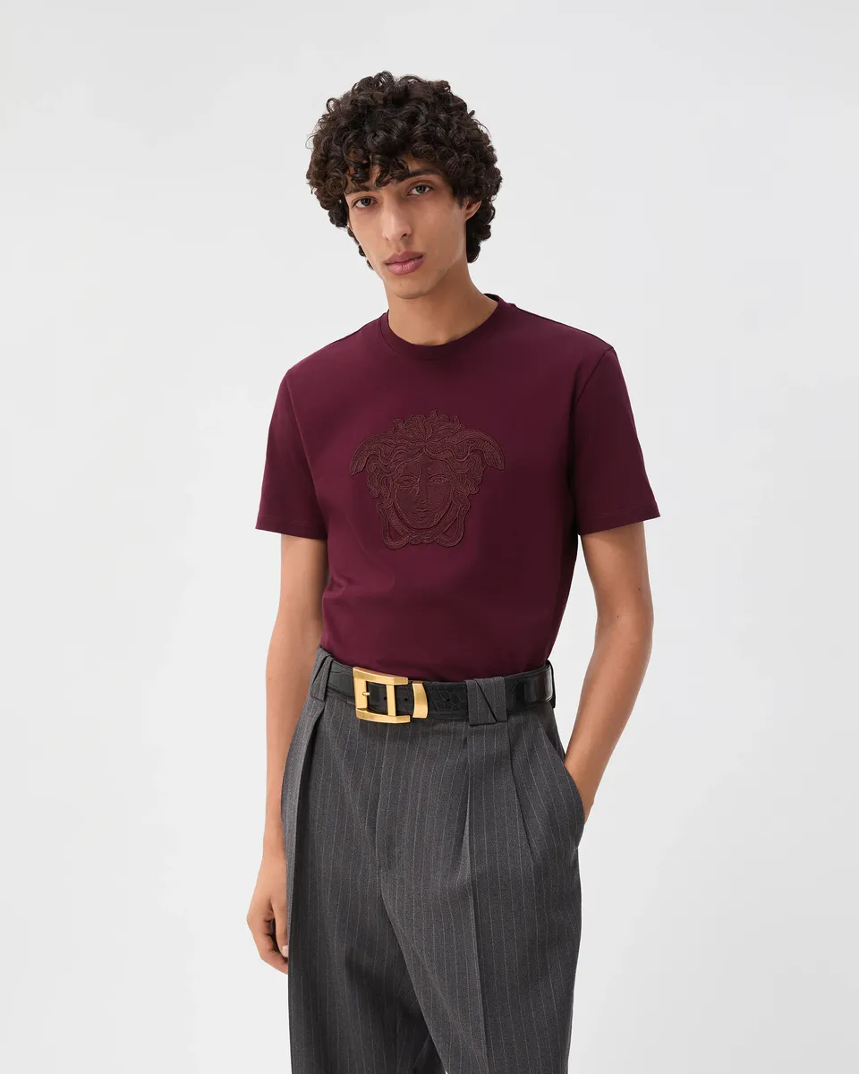 Versace Embroidered Cotton-Jersey Slim T-Shirt | Thumbnail 2 Versace Embroidered Cotton-Jersey Slim T-Shirt | Thumbnail 2