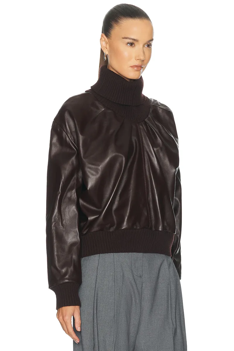 Victoria Beckham Knitted Collar Leather Top | Thumbnail 2