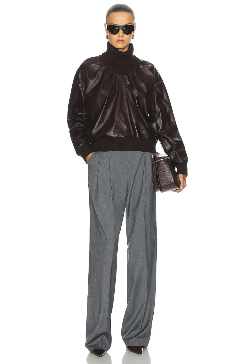 Victoria Beckham Knitted Collar Leather Top | Thumbnail 4