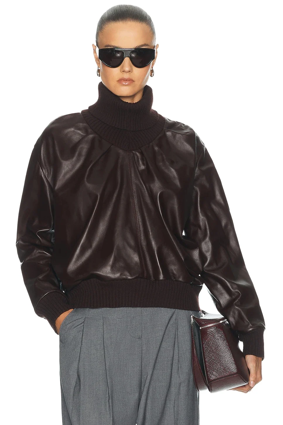 Victoria Beckham Knitted Collar Leather Top