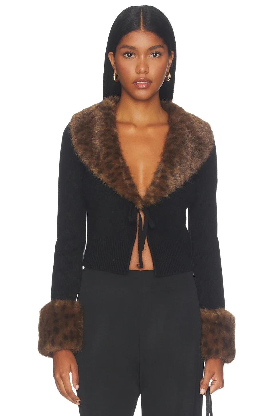 MAJORELLE Josophia Faux Fur Crop Cardigan