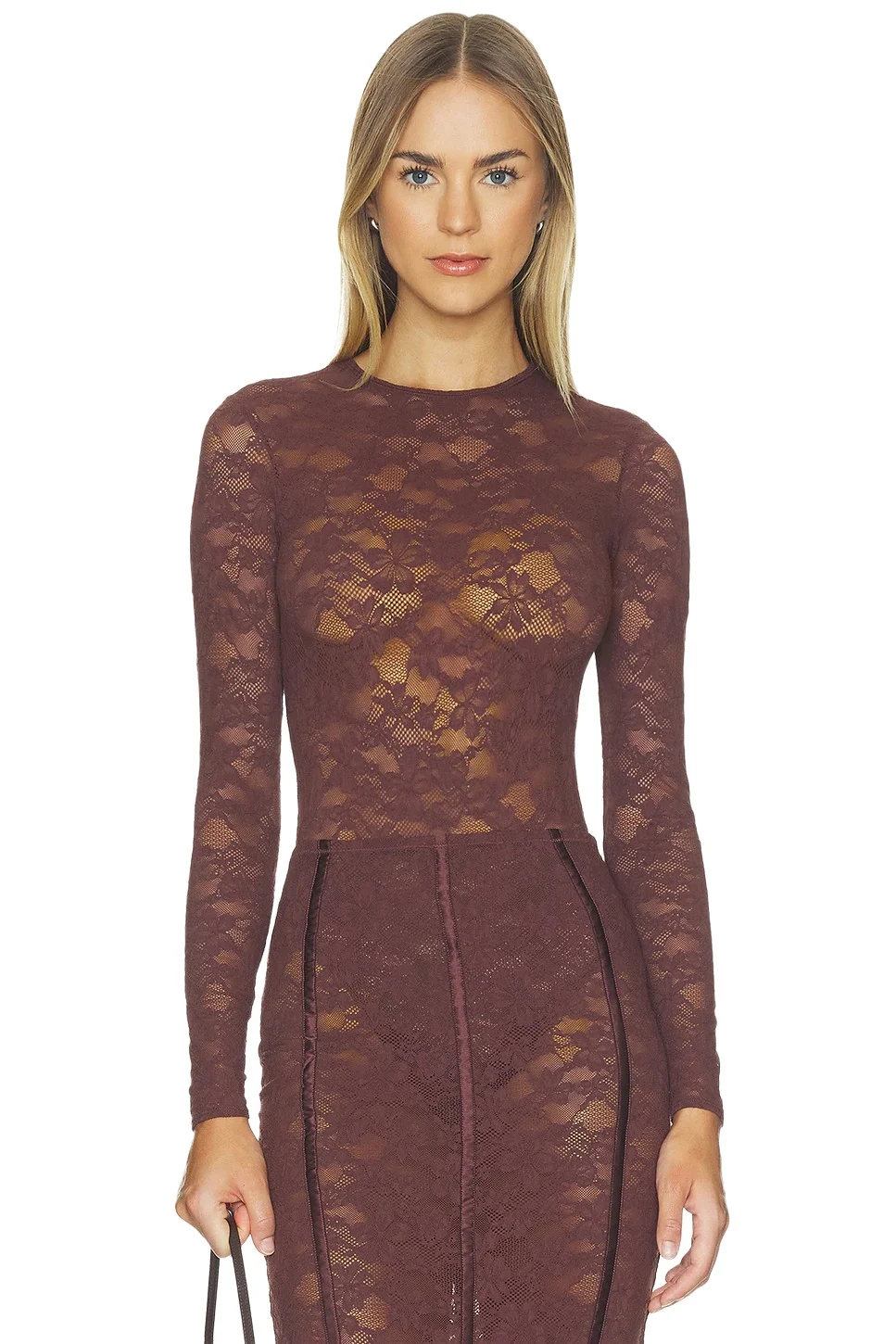 Le Stretch Lace Long Sleeve Bodysuit