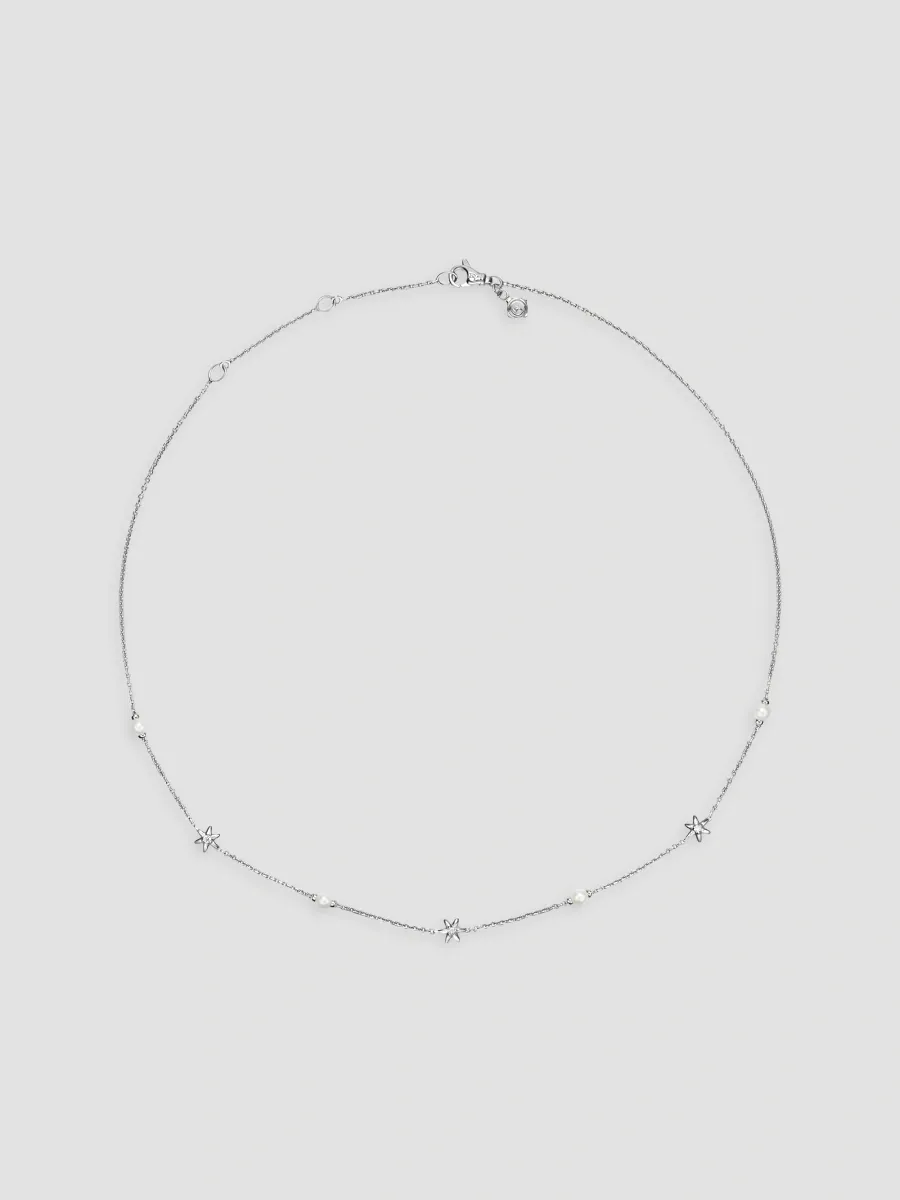 David Yurman Women's Petite Starburst and Pearl Station Chain Necklace in Sterling Silver, 6MM | Thumbnail 2