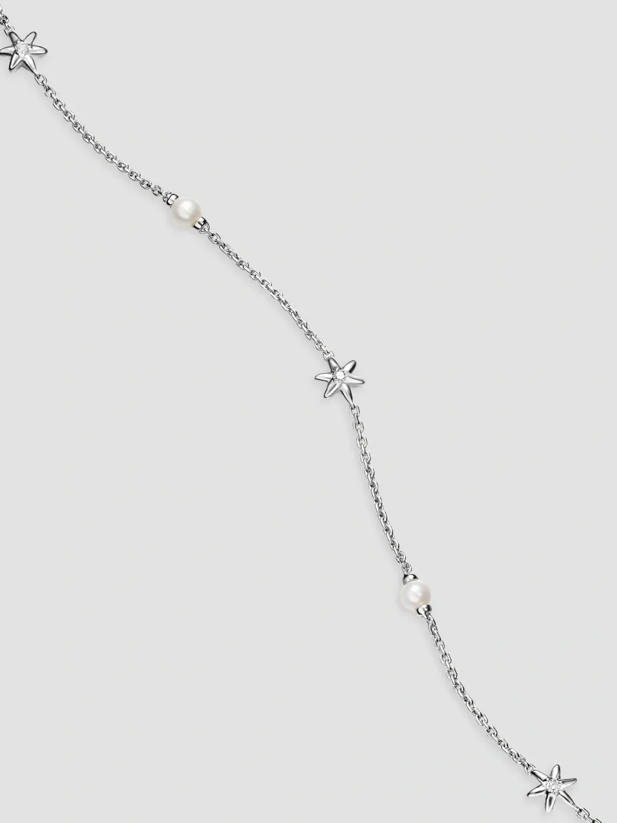 David Yurman Women's Petite Starburst and Pearl Station Chain Necklace in Sterling Silver, 6MM | Thumbnail 3