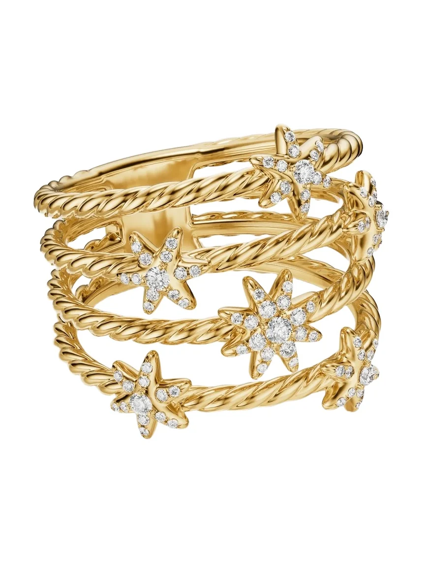 Women's Petite Starburst Multi Row Ring in 18K Yellow Gold