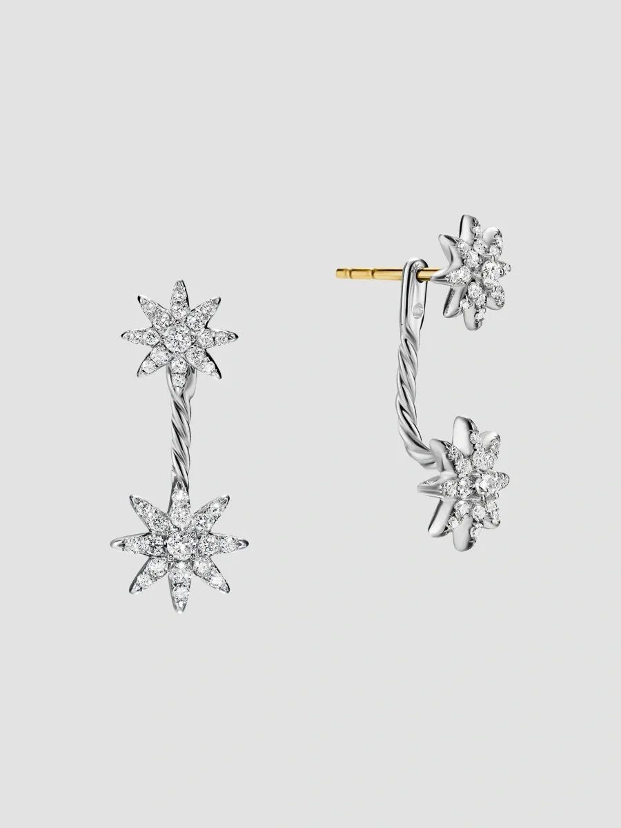 David Yurman Women's Petite Starburst Double Drop Earrings in Sterling Silver with Diamonds, 20.3MM - Silver | Thumbnail 2 David Yurman Women's Petite Starburst Double Drop Earrings in Sterling Silver with Diamonds, 20.3MM - Silver | Thumbnail 2