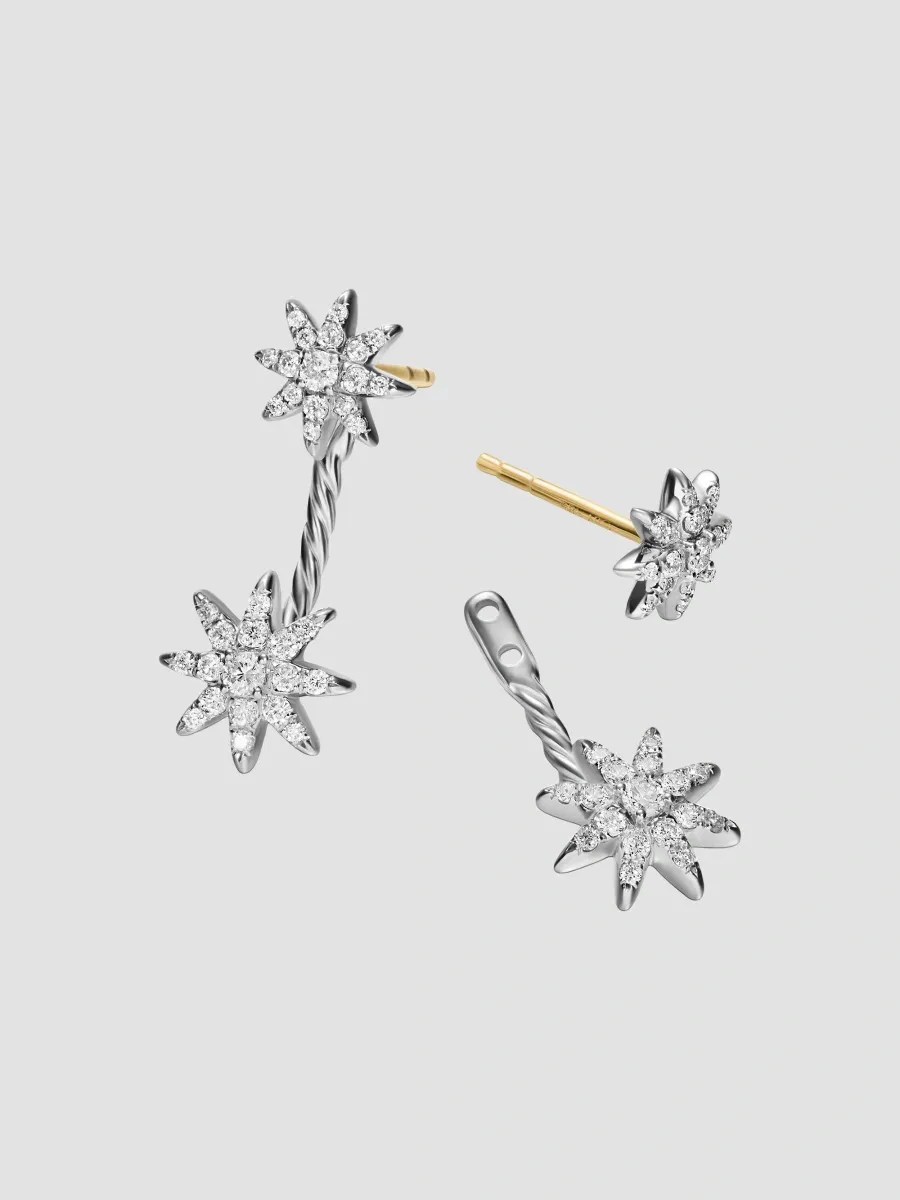 David Yurman Women's Petite Starburst Double Drop Earrings in Sterling Silver with Diamonds, 20.3MM - Silver | Thumbnail 4 David Yurman Women's Petite Starburst Double Drop Earrings in Sterling Silver with Diamonds, 20.3MM - Silver | Thumbnail 4