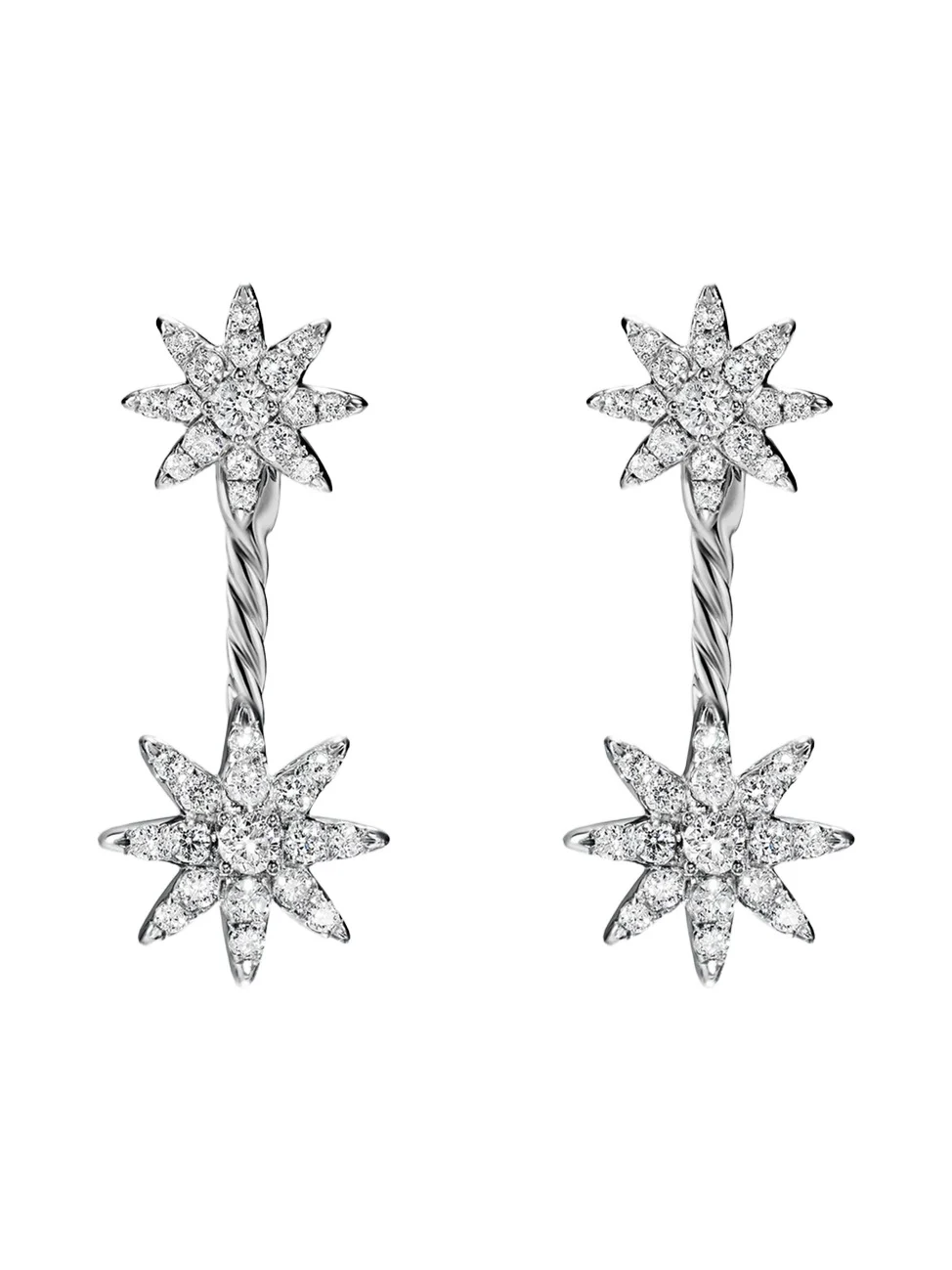 Women's Petite Starburst Double Drop Earrings in Sterling Silver with Diamonds, 20.3MM - Silver Women's Petite Starburst Double Drop Earrings in Sterling Silver with Diamonds, 20.3MM - Silver