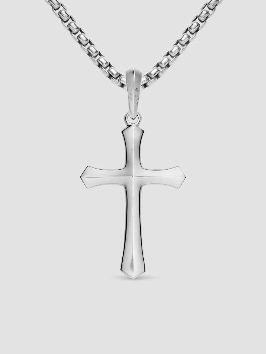 David Yurman Men's Knife Edge Cross Amulet in 18K White Gold with Sapphire and Diamonds, 33.5mm - Sapphire | Thumbnail 3