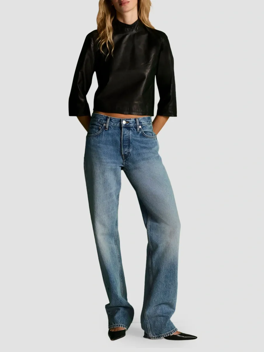 RE/DONE Women's Sloane Leather Mock Turtleneck Top | Thumbnail 2 RE/DONE Women's Sloane Leather Mock Turtleneck Top | Thumbnail 2