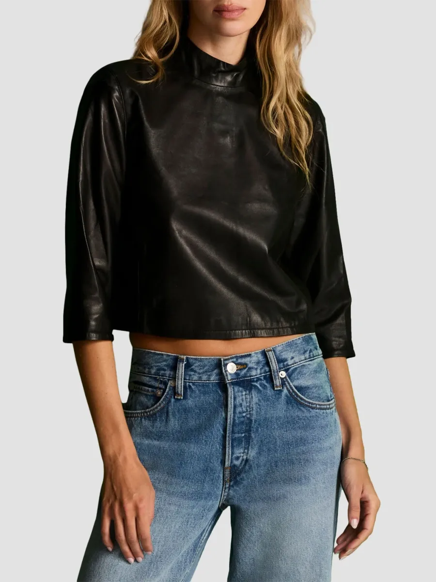 RE/DONE Women's Sloane Leather Mock Turtleneck Top | Thumbnail 4 RE/DONE Women's Sloane Leather Mock Turtleneck Top | Thumbnail 4