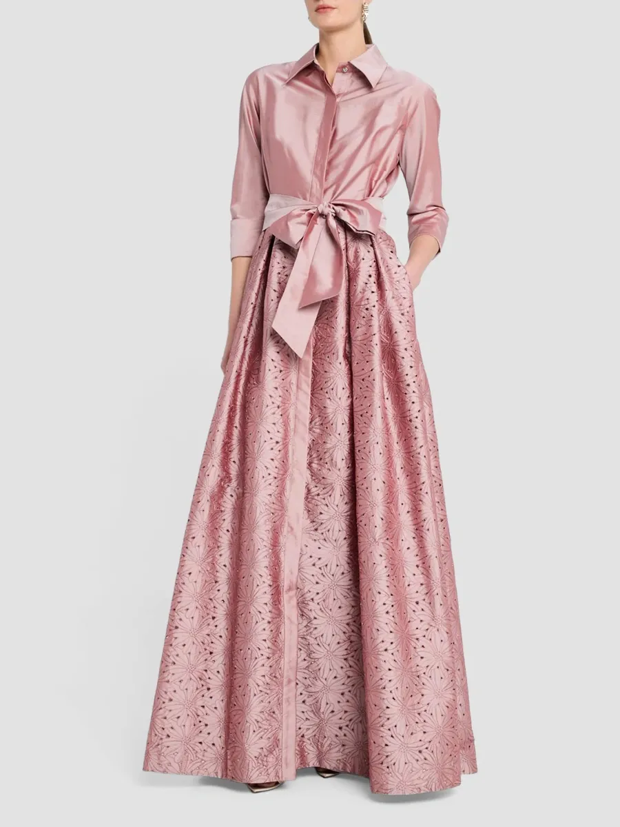 Teri Jon by Rickie Freeman Women's Eyelet Taffeta Shirtwaist Gown | Thumbnail 2 Teri Jon by Rickie Freeman Women's Eyelet Taffeta Shirtwaist Gown | Thumbnail 2