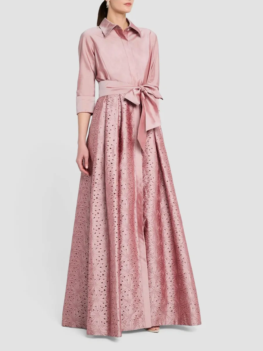 Teri Jon by Rickie Freeman Women's Eyelet Taffeta Shirtwaist Gown | Thumbnail 4 Teri Jon by Rickie Freeman Women's Eyelet Taffeta Shirtwaist Gown | Thumbnail 4