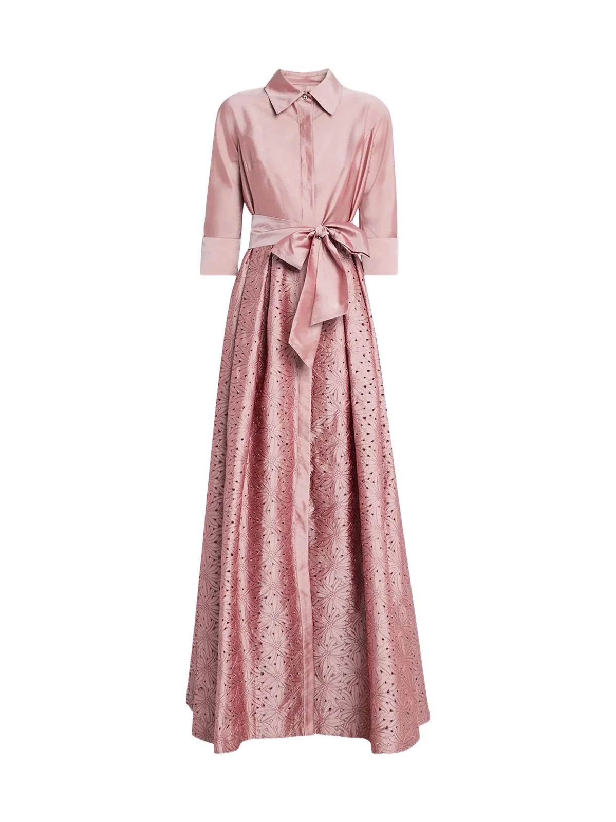 Teri Jon by Rickie Freeman Women's Eyelet Taffeta Shirtwaist Gown