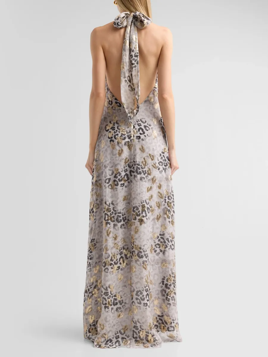 Ramy Brook Women's Jennie Metallic Leopard Halter Gown | Thumbnail 3 Ramy Brook Women's Jennie Metallic Leopard Halter Gown | Thumbnail 3