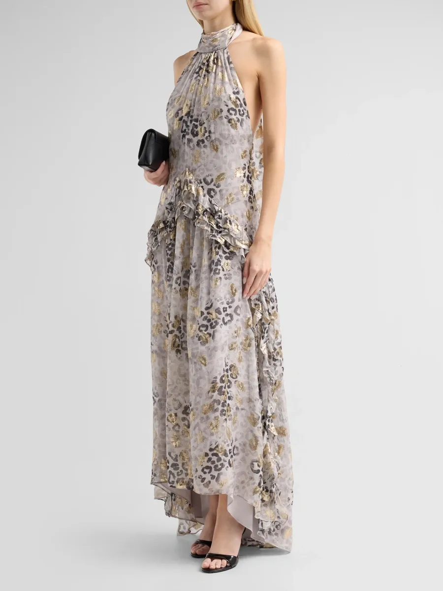 Ramy Brook Women's Jennie Metallic Leopard Halter Gown | Thumbnail 4 Ramy Brook Women's Jennie Metallic Leopard Halter Gown | Thumbnail 4