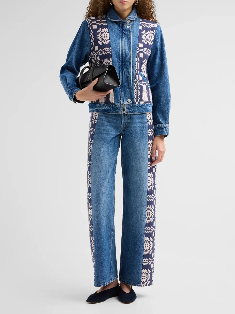 Mother Women's The Snow Blanket Jacquard Denim Trucker Jacket | Thumbnail 2