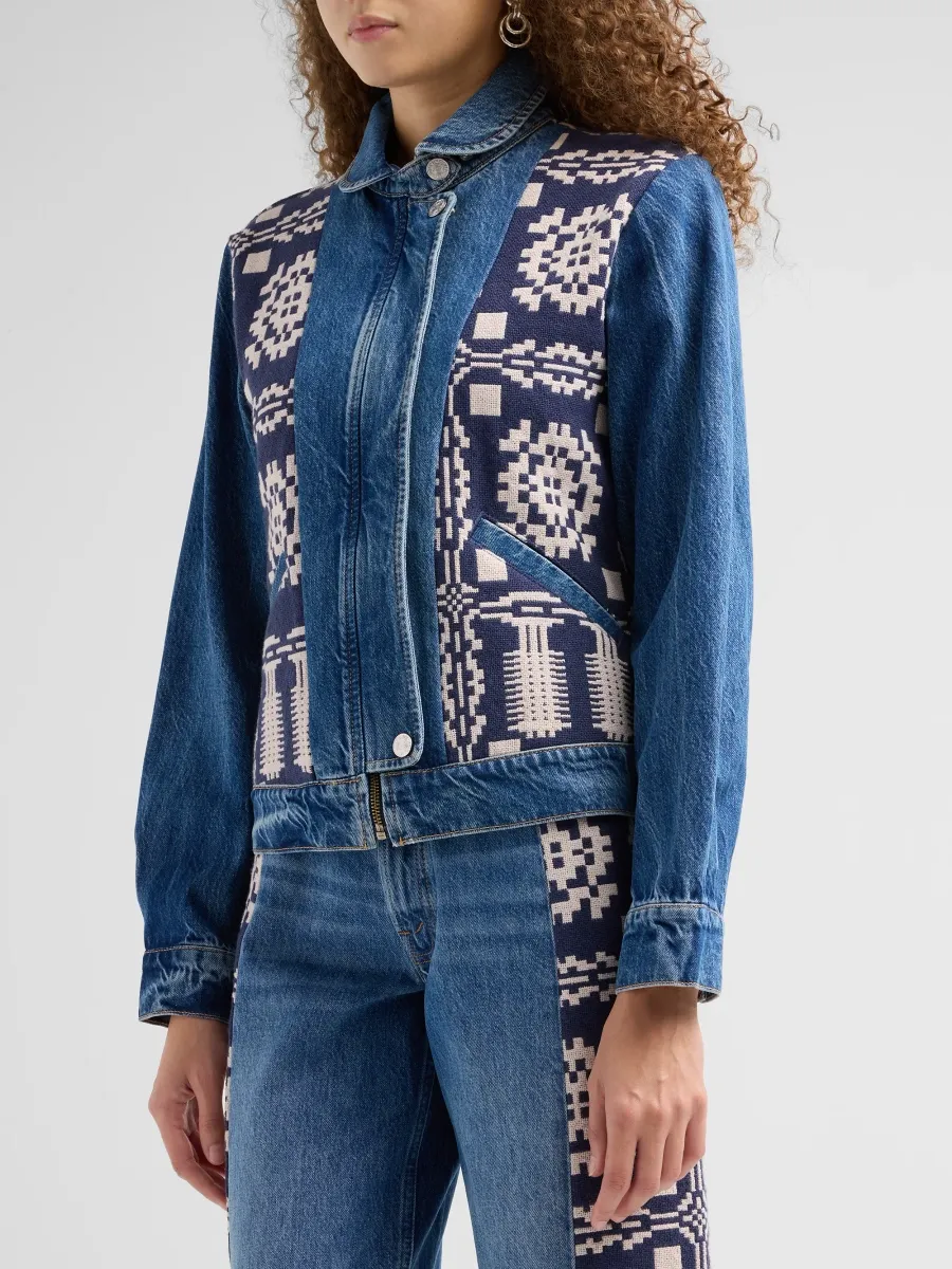 Mother Women's The Snow Blanket Jacquard Denim Trucker Jacket | Thumbnail 4