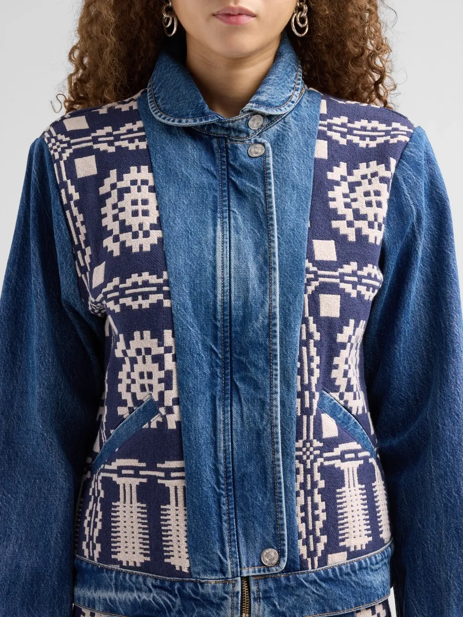 Mother Women's The Snow Blanket Jacquard Denim Trucker Jacket | Thumbnail 5