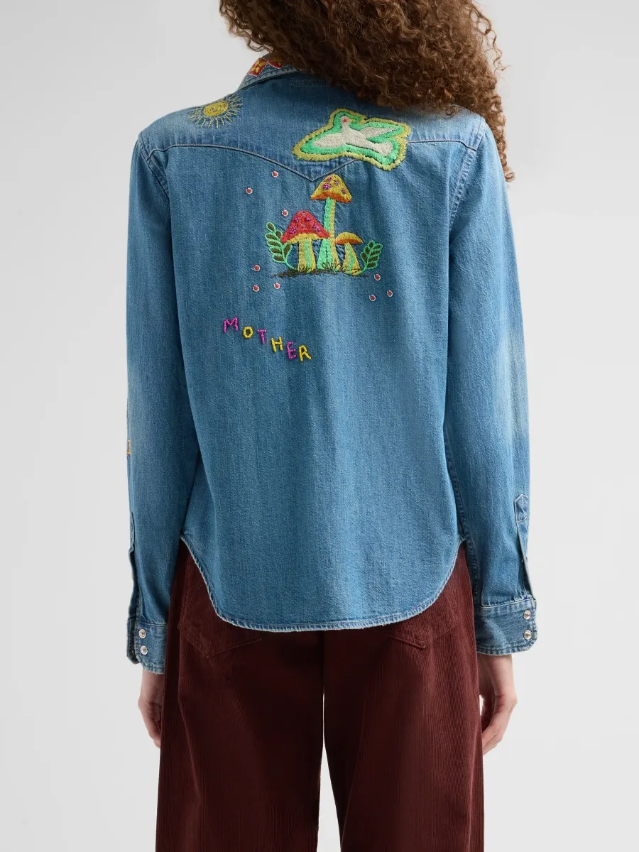 Mother Women's The All My Exes Embroidered Denim Shirt | Thumbnail 3 Mother Women's The All My Exes Embroidered Denim Shirt | Thumbnail 3