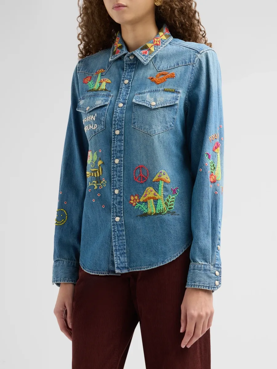 Mother Women's The All My Exes Embroidered Denim Shirt | Thumbnail 4 Mother Women's The All My Exes Embroidered Denim Shirt | Thumbnail 4