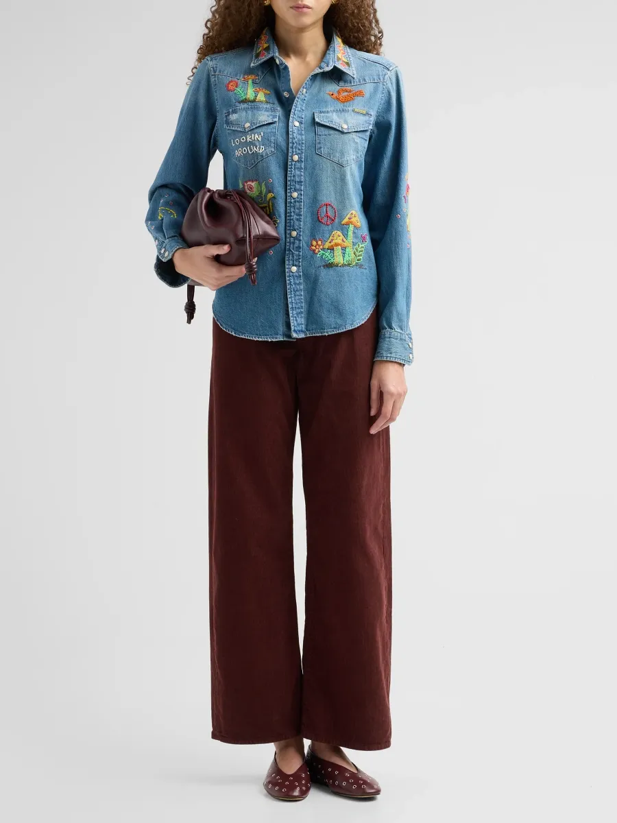 Mother Women's The Whip Skimp Corduroy High-Rise Wide-Leg Jeans | Thumbnail 2
