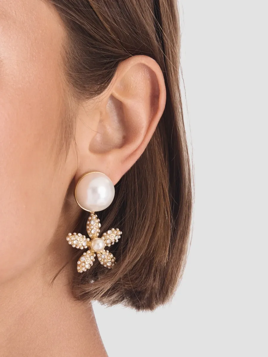 Oscar de la Renta Women's 24K Gold-Plated, Glass Crystal & Imitation Pearl Flower Drop Earrings | Thumbnail 2
