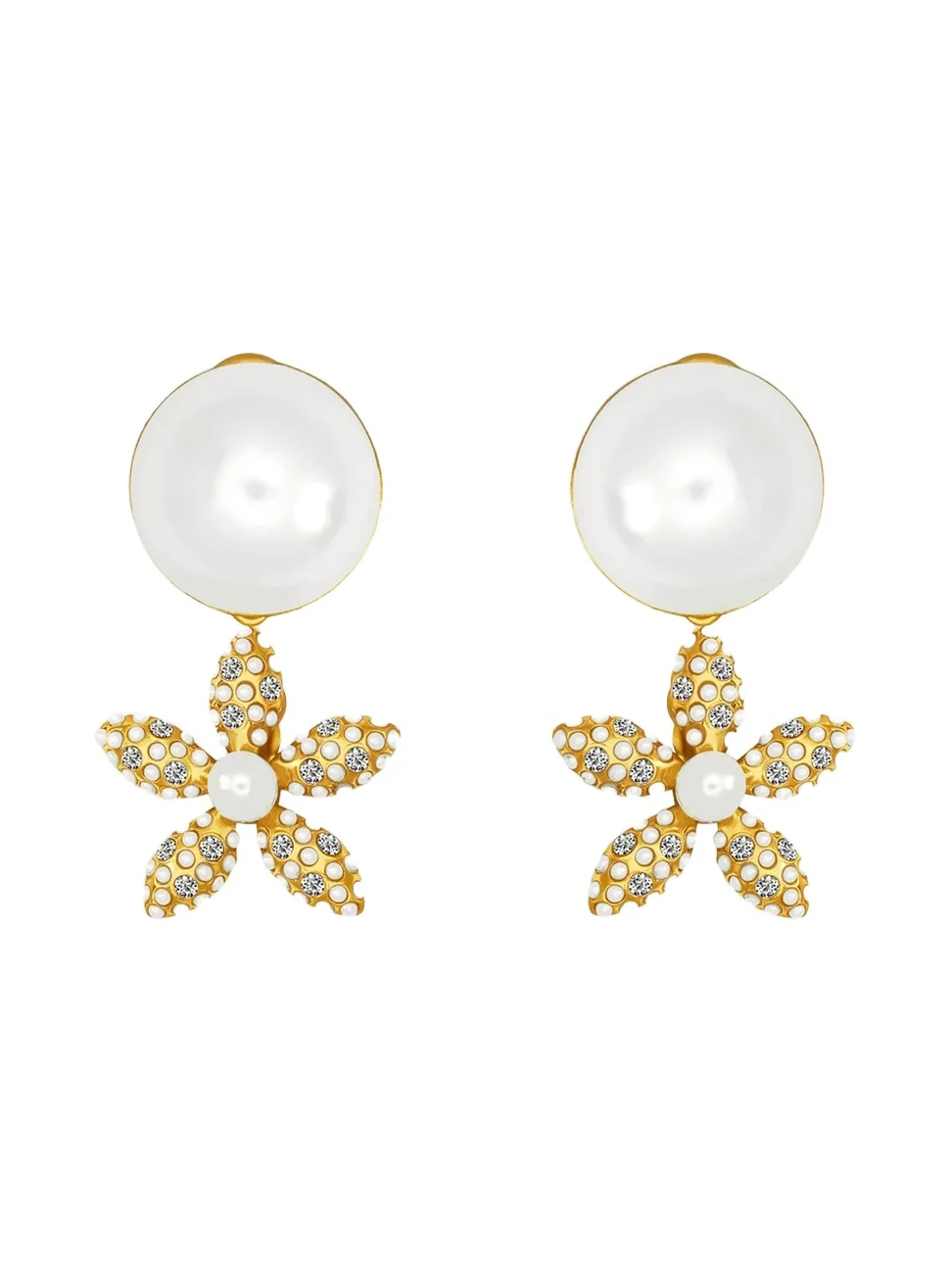 Oscar de la Renta Women's 24K Gold-Plated, Glass Crystal & Imitation Pearl Flower Drop Earrings