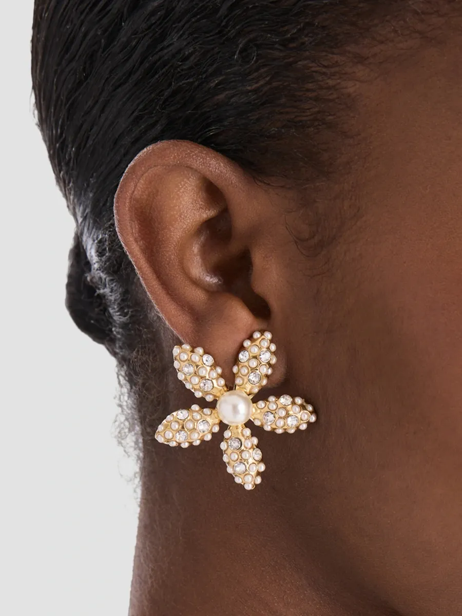 Oscar de la Renta Women's 24K-Gold-Plated, Imitation Pearl & Crystal Flower Earrings | Thumbnail 2 Oscar de la Renta Women's 24K-Gold-Plated, Imitation Pearl & Crystal Flower Earrings | Thumbnail 2