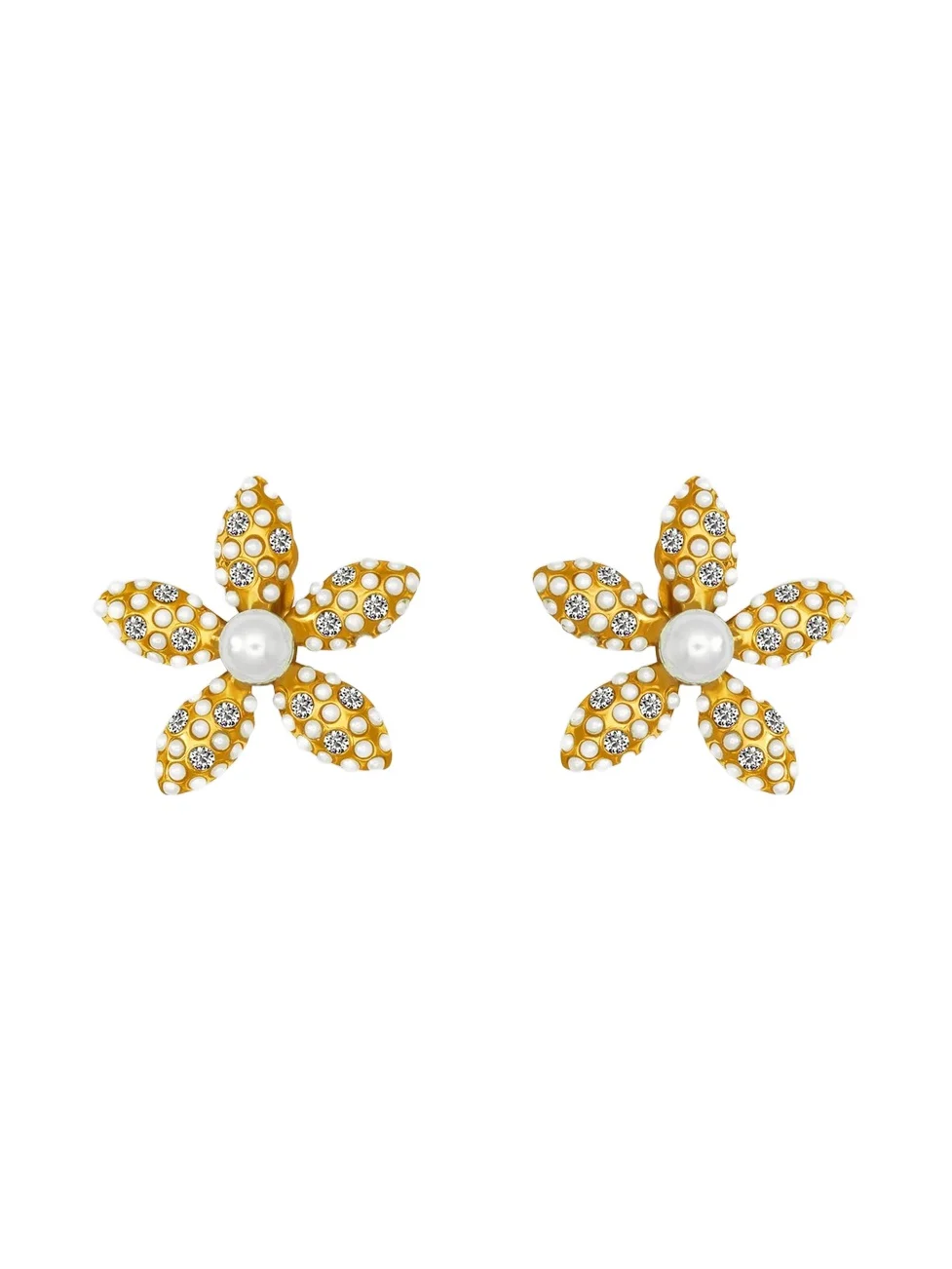 Oscar de la Renta Women's 24K-Gold-Plated, Imitation Pearl & Crystal Flower Earrings