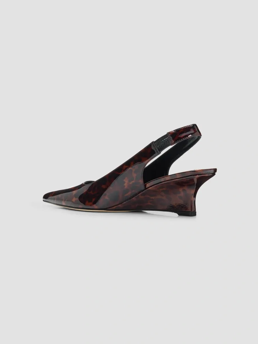 Stuart Weitzman Women's Vinnie 50MM Tortoiseshell Patent Leather Slingback Wedge Pumps | Thumbnail 4 Stuart Weitzman Women's Vinnie 50MM Tortoiseshell Patent Leather Slingback Wedge Pumps | Thumbnail 4