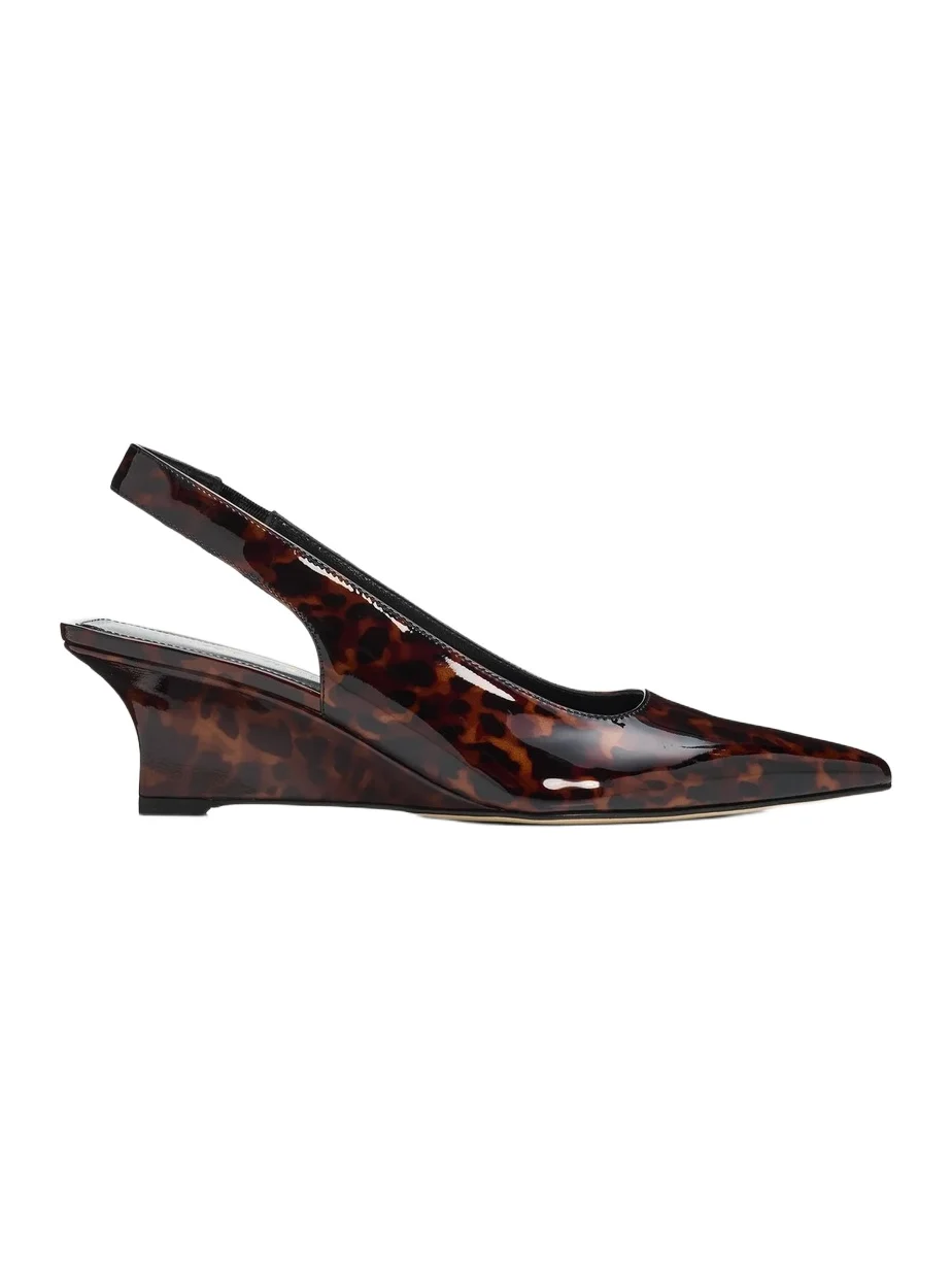 Stuart Weitzman Women's Vinnie 50MM Tortoiseshell Patent Leather Slingback Wedge Pumps