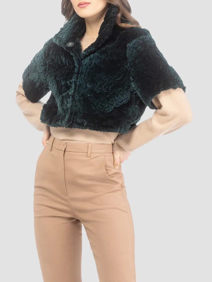 Gorski Women's Select Shearling Lamb Rose Cut Bolero, Cropped Sleeves | Thumbnail 4 Gorski Women's Select Shearling Lamb Rose Cut Bolero, Cropped Sleeves | Thumbnail 4