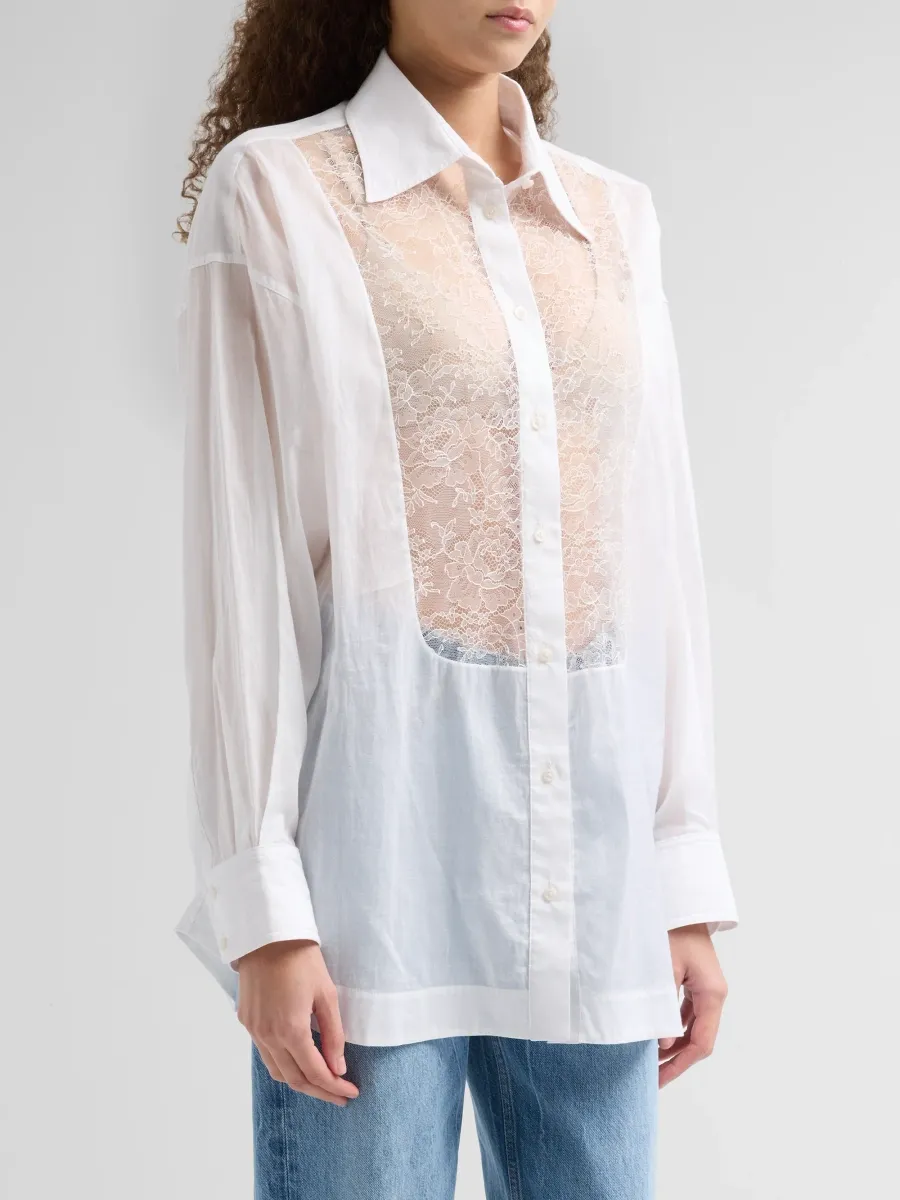 Brandon Maxwell Women's Barrett Cotton & Lace Tuxedo Shirt | Thumbnail 4 Brandon Maxwell Women's Barrett Cotton & Lace Tuxedo Shirt | Thumbnail 4