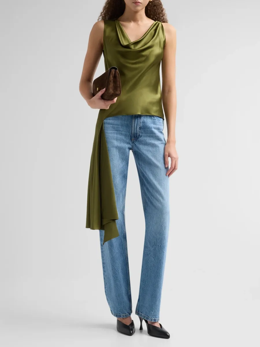 Brandon Maxwell Women's Axel Draped Stretch-Silk Cowlneck Top | Thumbnail 2