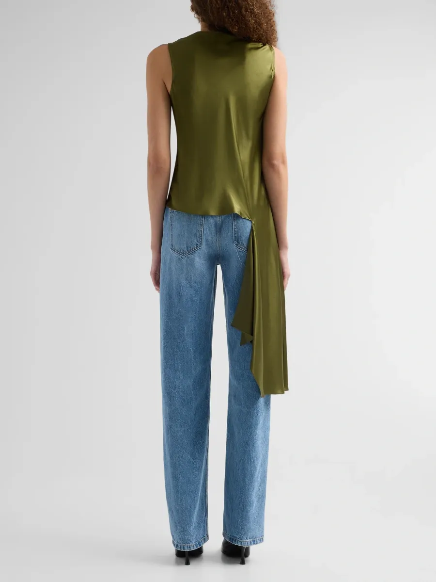 Brandon Maxwell Women's Axel Draped Stretch-Silk Cowlneck Top | Thumbnail 3
