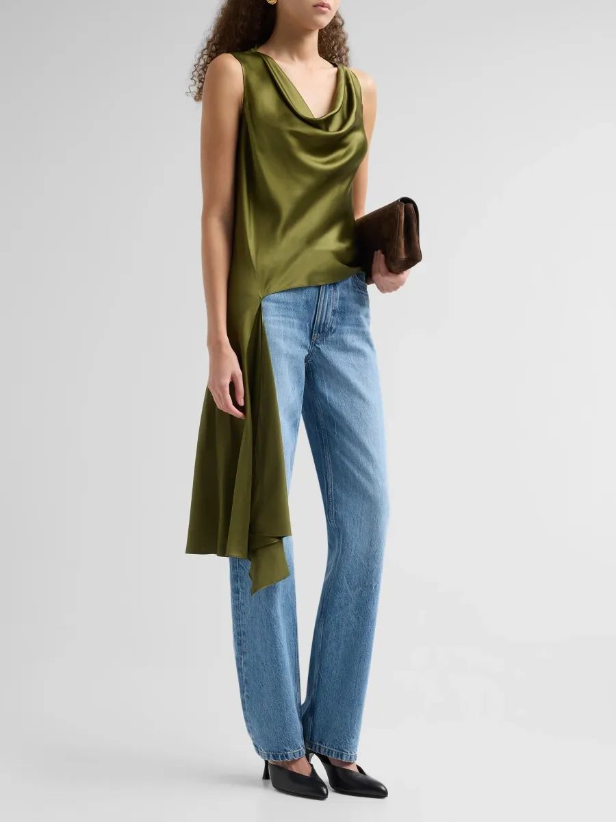 Brandon Maxwell Women's Axel Draped Stretch-Silk Cowlneck Top | Thumbnail 4