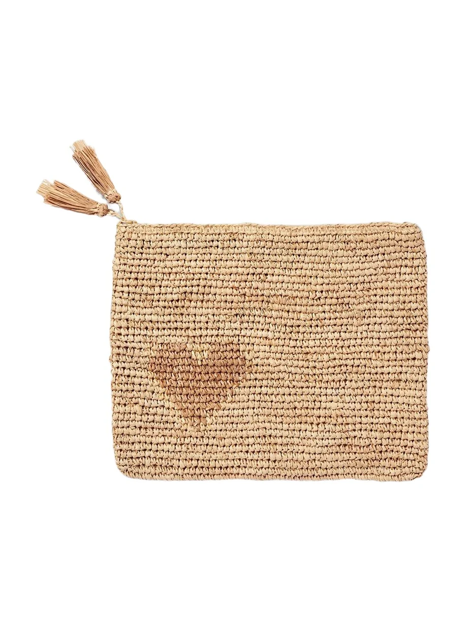 Large Heart Raffia Zip Pouch Large Heart Raffia Zip Pouch