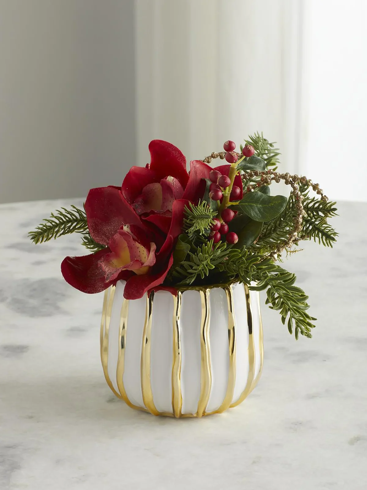 TC Floral Artificial Pave Christmas Orchid Arrangement