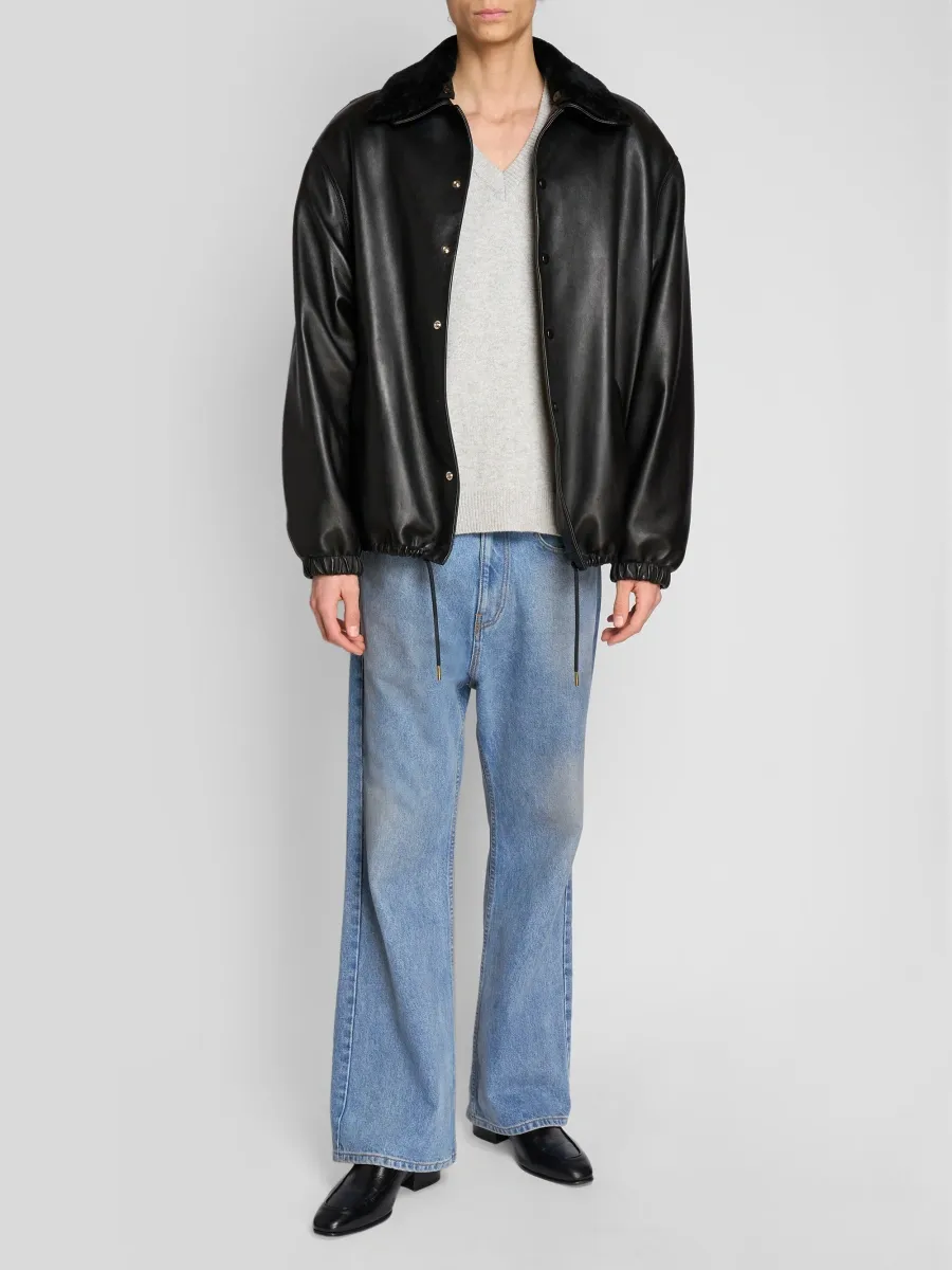 Willy Chavarria Men's Leather Coach Jacket | Thumbnail 2