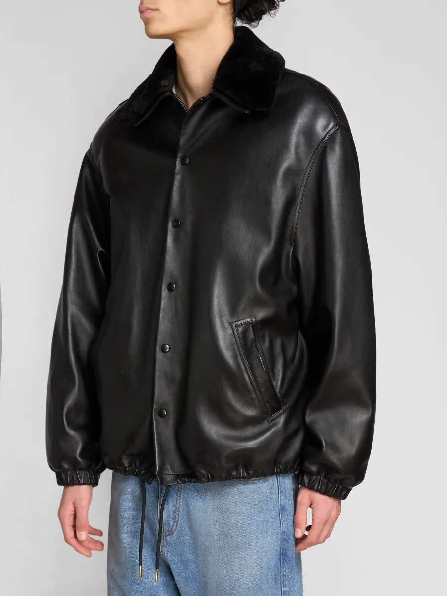 Willy Chavarria Men's Leather Coach Jacket | Thumbnail 4
