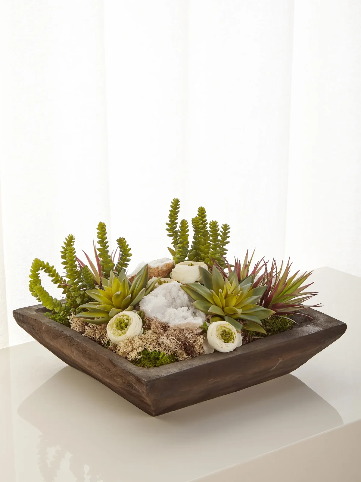 Artificial Silk Succulents & Quartz Arrangement - Green Artificial Silk Succulents & Quartz Arrangement - Green