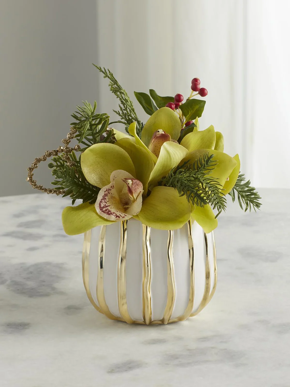 TC Floral Artificial Pave Christmas Orchid Arrangement