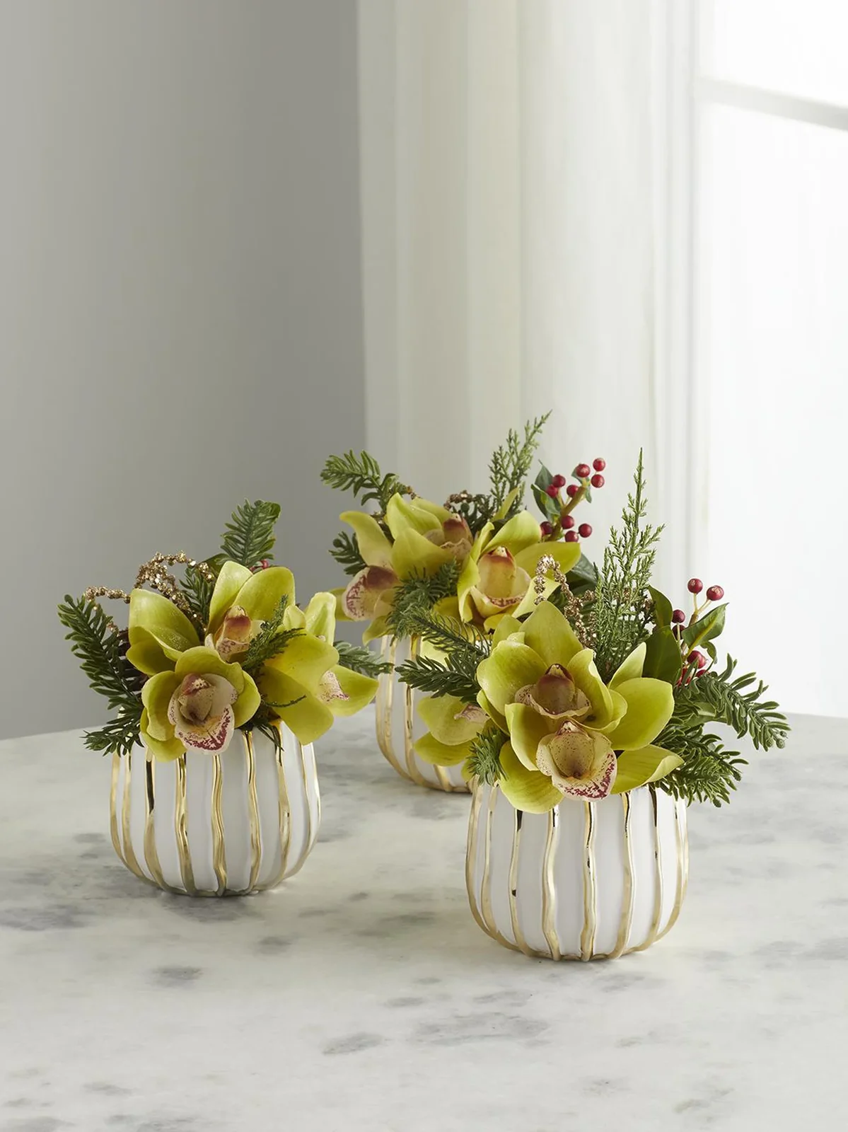 TC Floral 3-Piece Artificial Pave Christmas Orchids Arrangement