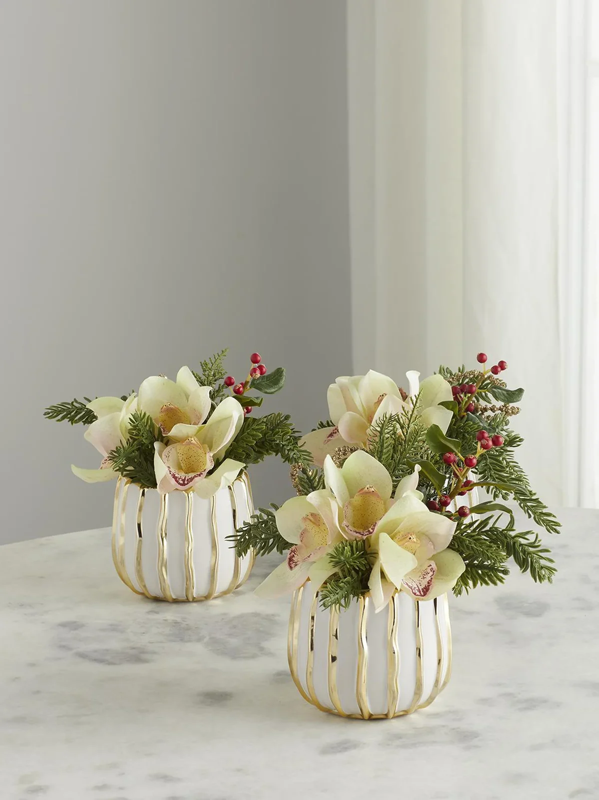 TC Floral 3-Piece Artificial Pave Christmas Orchids Arrangement