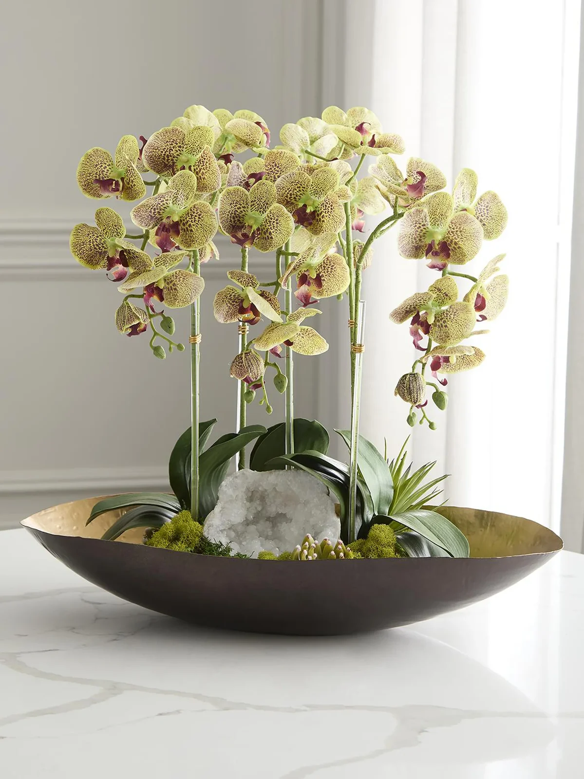 TC Floral Artificial Orchids & Quartz Arrangement - Green