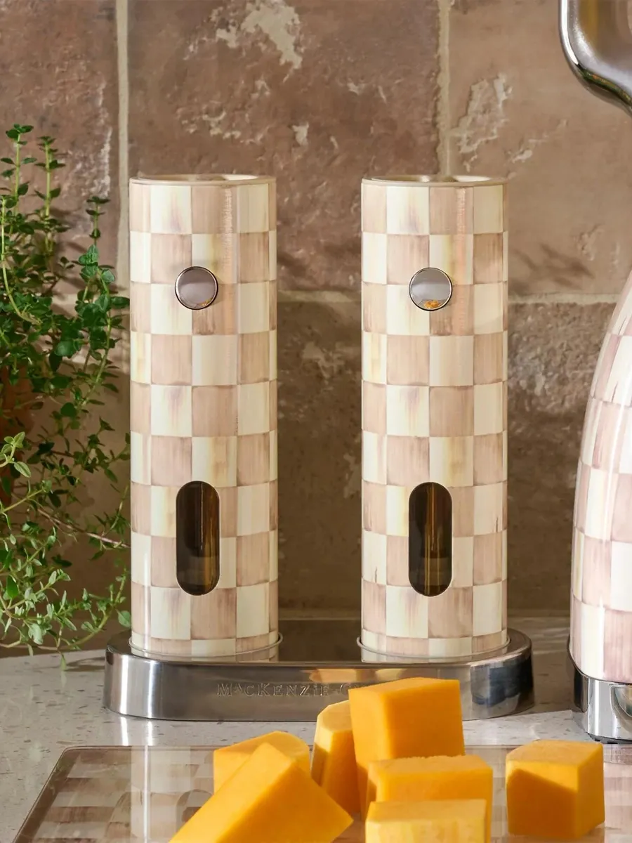 MacKenzie-Childs Mocha Check Electric Salt & Pepper Grinders | Thumbnail 5