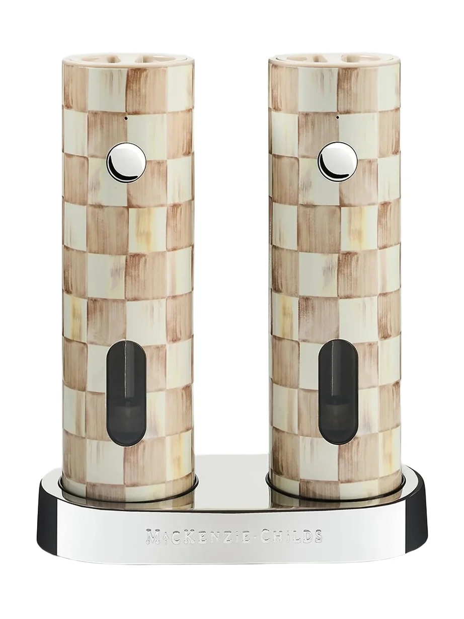MacKenzie-Childs Mocha Check Electric Salt & Pepper Grinders