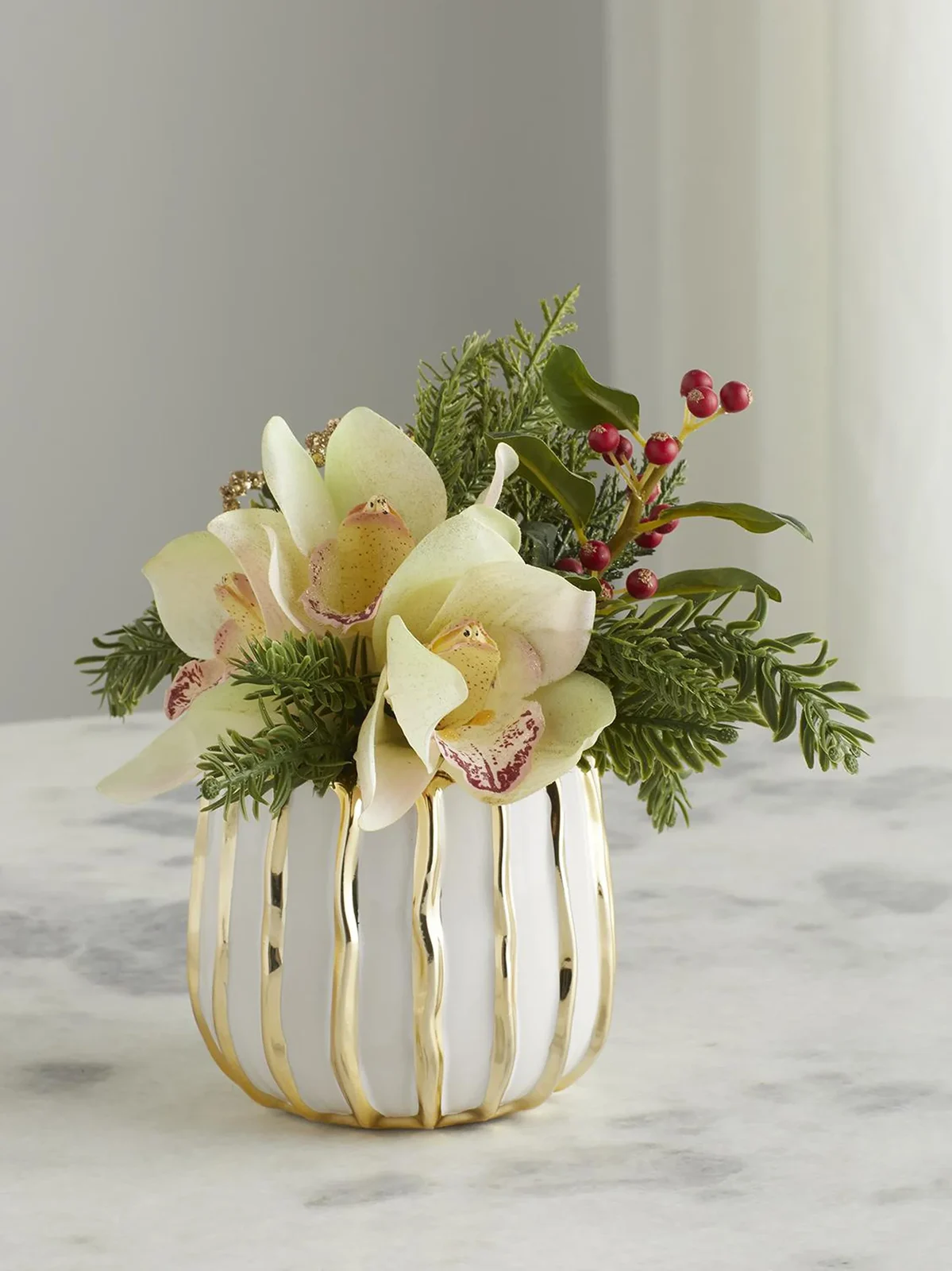 TC Floral Artificial Pave Christmas Orchid Arrangement