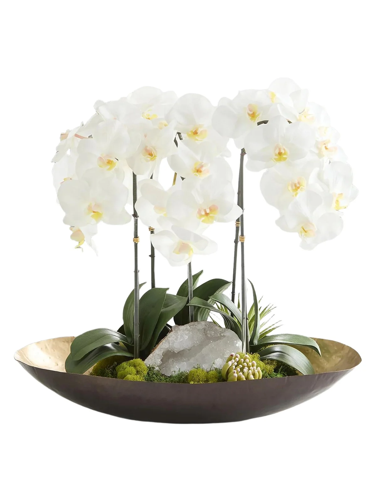 TC Floral Artificial Orchids & Quartz Arrangement - White